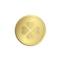 Golden coin button with lucky clover on white background Royalty Free Stock Photo