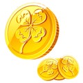 Golden coin with clover sign