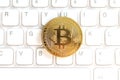 Golden coin crypto currency bitcoin keyboard Royalty Free Stock Photo