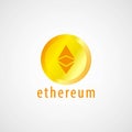 Golden coin with Ethereum sign