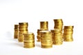 Golden coin piles Royalty Free Stock Photo