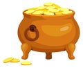 Golden coin pot. Secret treasure cartoon icon