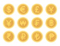 Golden coin set of icons. Gold pictogram coins collection.