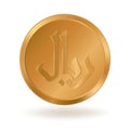 Golden coin with sign Riyal