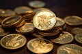 Golden coin stack wealth concept photo. Financial economy success savings profit money investment photo Royalty Free Stock Photo