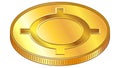 Golden coin with universal currency sign isometric top view isolated on white. Character used to denote an unspecified currency.