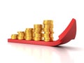 Golden coins bar chart with growing up red arrow Royalty Free Stock Photo