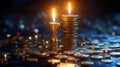 Golden Coins Candles Illumination Wealth Prosperity Royalty Free Stock Photo