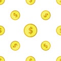 Golden Coins with Dollar Sign Seamless Pattern Royalty Free Stock Photo