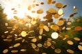 Golden coins fall from the sky. Generative AI