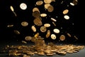 Golden coins fall from the sky. Generative AI