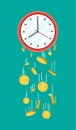 Golden coins falling from clocks. Royalty Free Stock Photo