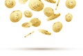 Golden coins falling on white. 3d gold money isolated coins background concept for business Royalty Free Stock Photo