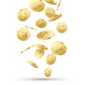 Golden coins falling on white. 3d gold money isolated coins background concept for business Royalty Free Stock Photo