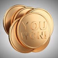 Golden coins with inscription you win. Casino gambling. Big jackpot win banner element. Jackpot lucky winner