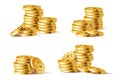 Golden coins stack. 3D Realistic shiny gold coin pile. Money stacks financial elements for gambling game or banking Royalty Free Stock Photo