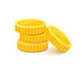 Golden coins stack, metal money pile realistic illustration