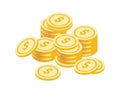 Golden coins stack vector graphic illustration. Coin money stacked isolated on white background. Gold cash currency for Royalty Free Stock Photo