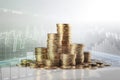 Golden coins stacks on a background Royalty Free Stock Photo