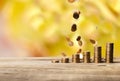 Golden coins stacks on background Royalty Free Stock Photo