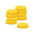 Golden coins stacks, metal money realistic illustration