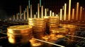 Golden coins with stock market graph background