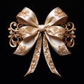 golden color ribbon bow on black background generative AI Royalty Free Stock Photo