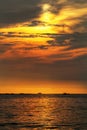 Golden color sunset, natural mystery of colours and reflection of the sea