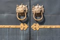 Golden colored chinese door knockers Royalty Free Stock Photo