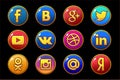 Golden and colored icons Social media. Circle buttons set Royalty Free Stock Photo