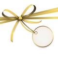 golden colored ribbon bow with hang tag