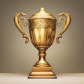 Golden colored trophy in a grey background