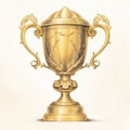 Golden colored trophy in a white background