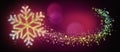 Golden Colorful Christmas Snowflake Star In Abstract Viva Magenta Night