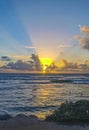 Golden colorful sunrise sunset with sunbeams tropical beach Tulum Mexico Royalty Free Stock Photo