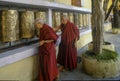 Golden coloured Buddhist prayer wheel at Namgyal Monastery, Dharamsala, Himachal Pradesh,