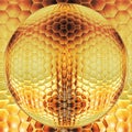 Golden coloured hexagonal mosaic made from many individual tiles onto spherical