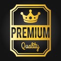 Premium quality stamp. Golden shiny genuine commerce Label/Badge with gold crown Royalty Free Stock Photo