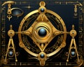 a golden compass and other objects on a black background Royalty Free Stock Photo
