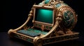 Exquisite Craftsmanship: Ornate Gold Computer With Colorful Woodcarvings