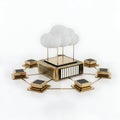 Golden computer server with cloud and connected nodes Royalty Free Stock Photo