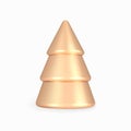 Golden Cone Christmas Tree. 3D render of realistic abstract Gold Figurine Christmas Tree isolated on white background. Winter