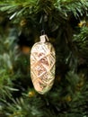 Golden cone with a relief pattern - Christmas toy of the era of the USSR