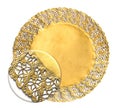 Golden confectionery napkin with decorative texture under magnifying glass
