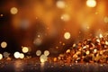 Golden confetti on a bokeh background. 3d rendering, golden confetti on bokeh background. Festive decoration, AI Generated