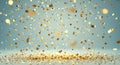 Golden confetti explosion on a soft blue background Royalty Free Stock Photo