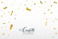 Golden confetti falling isolated on transparent background. Golden party tinsel and confetti falling. Carnival elements. Birthday Royalty Free Stock Photo