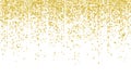 Golden confetti falling on white holiday background. Vector carnival glitter party golden confetti background