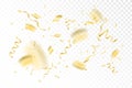 Golden confetti falling on white isolated background. Falls serpentine. Festive footage. Vector illustration Royalty Free Stock Photo