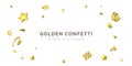 Golden confetti. Festive background. 3D confetti template isolated on white background